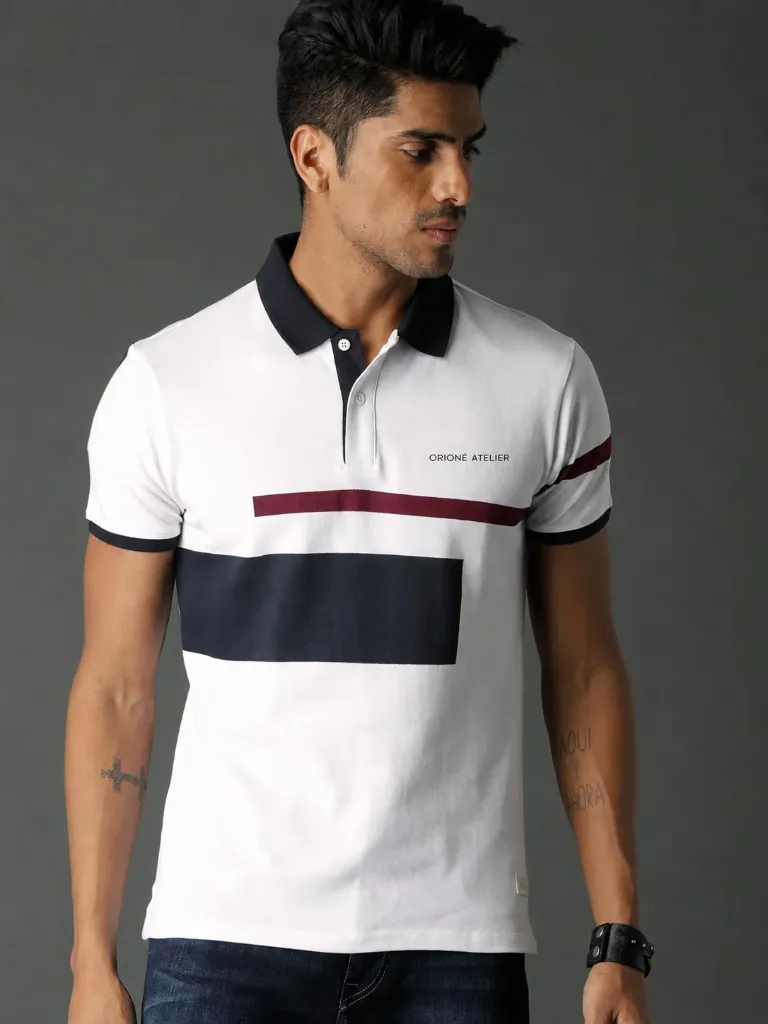 Men Solid Polo Neck Cotton Blend T-Shirt