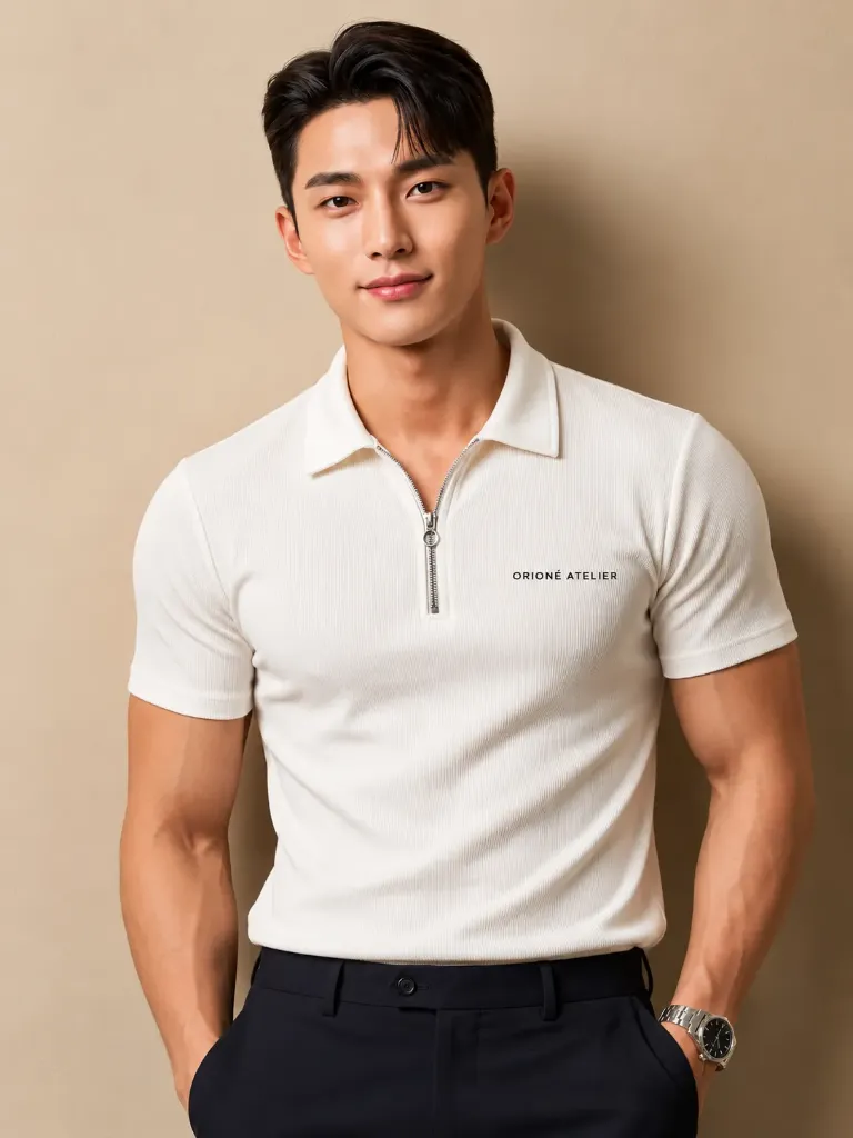Men Solid Zip Neck Cotton Blend White T-Shirt